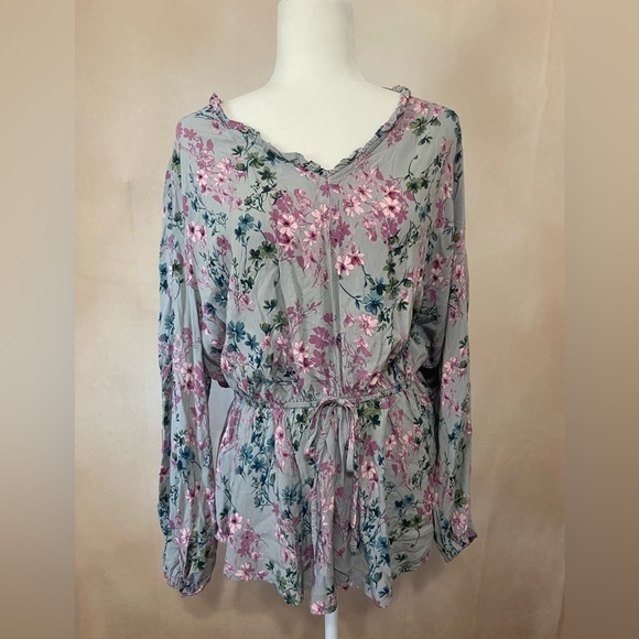 Andree by Unit women's 3X floral v neck blouse w/ ruffle & elastic waist EUC - Picture 3 of 7